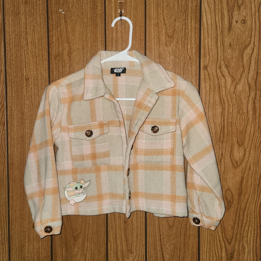 Kids Star Wars Baby Yoda Plaid Jacket Size 6/6X